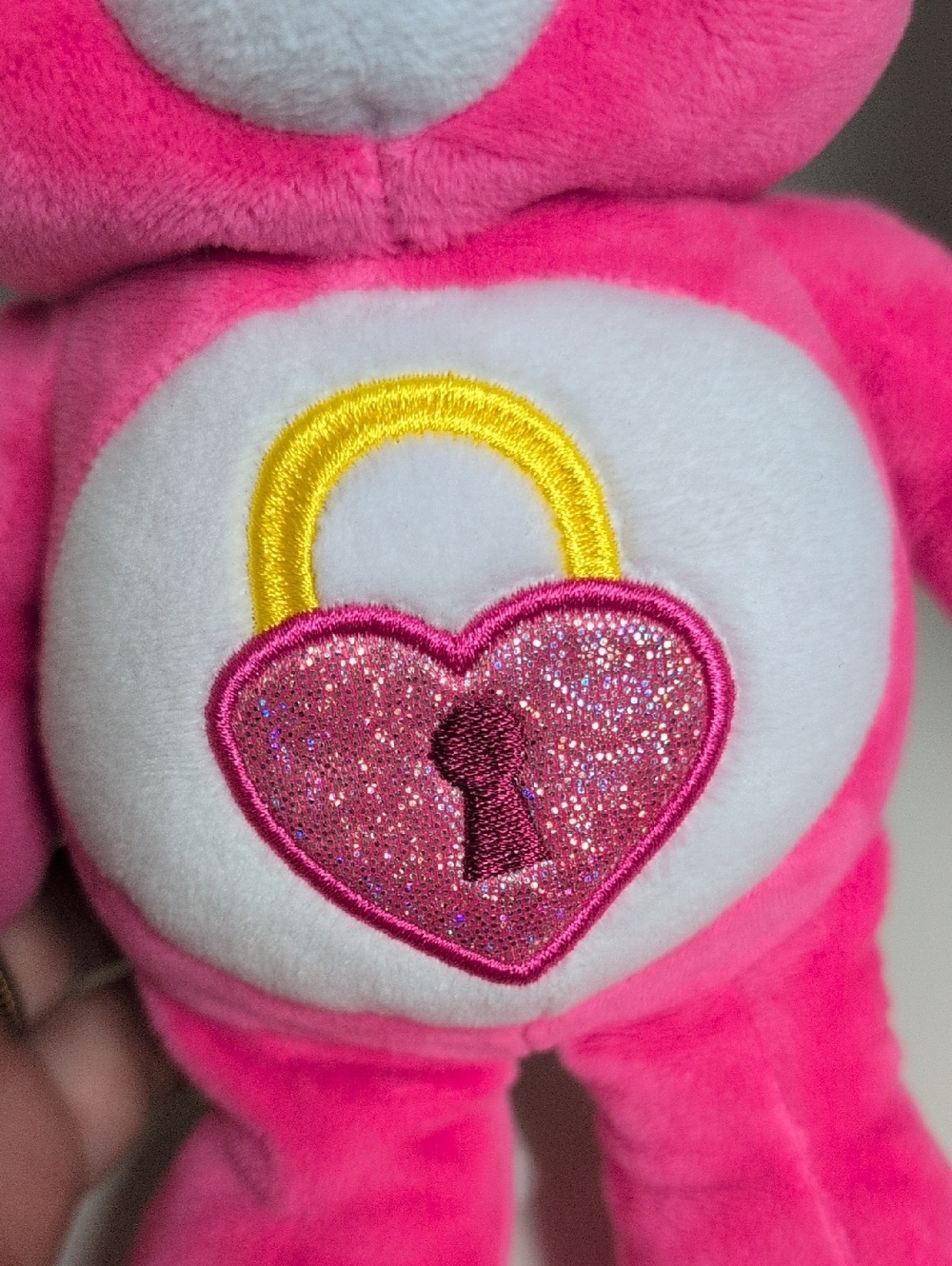 Basic Fun Care Bears Secret Bear 9" Hot Pink Bear Locket Belly Heart Foot Wink - Picture 3 of 6